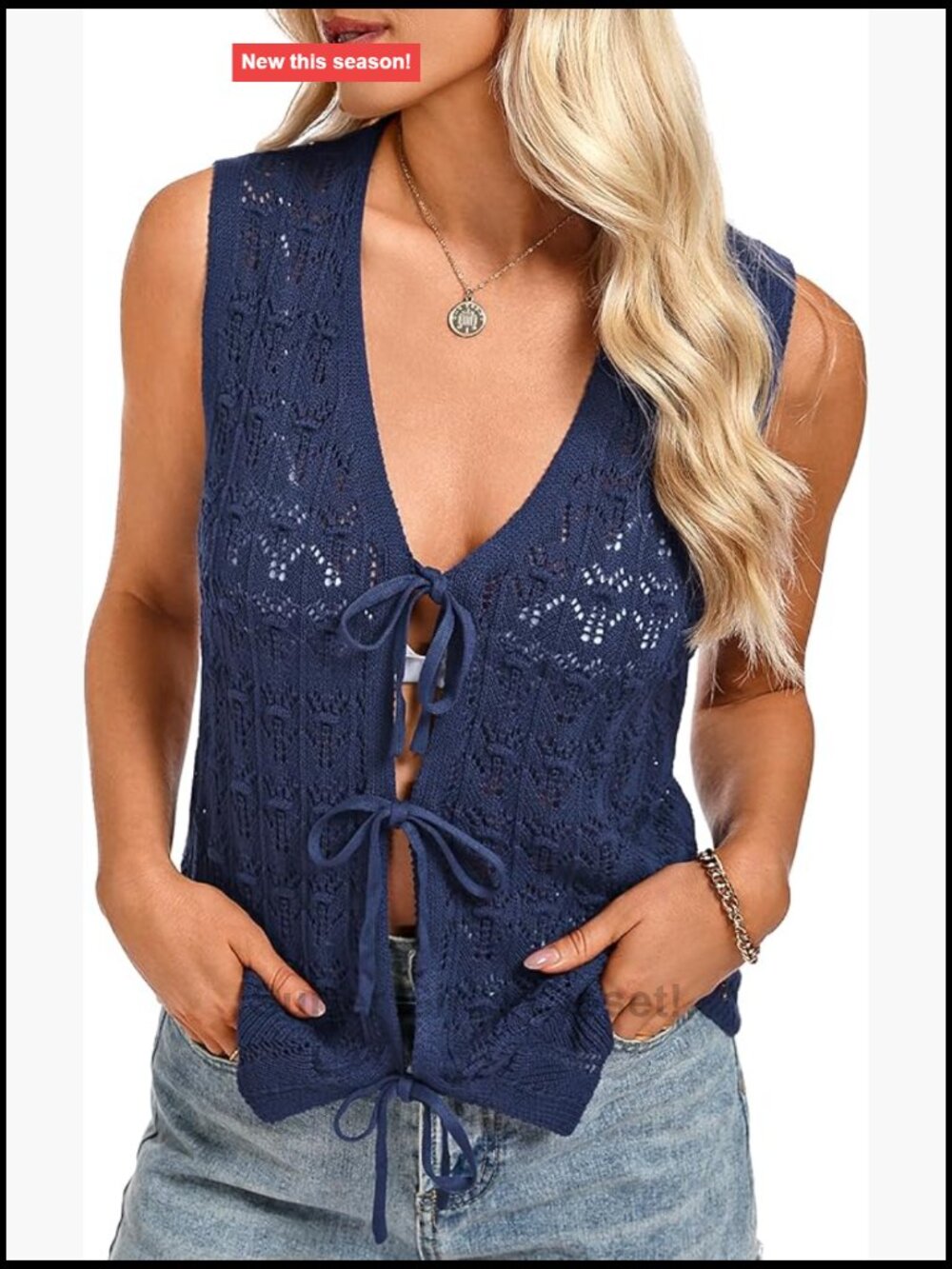 Crochet Tie Front Crop Top Hollow Out Boho Beach Cover Up
